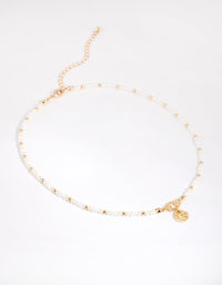 Gold Plated Beaded Necklace with Freshwater Pearl - link has visual effect only