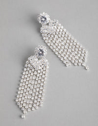 Silver Cubic Zirconia Cup Chain Curtain Earrings - link has visual effect only