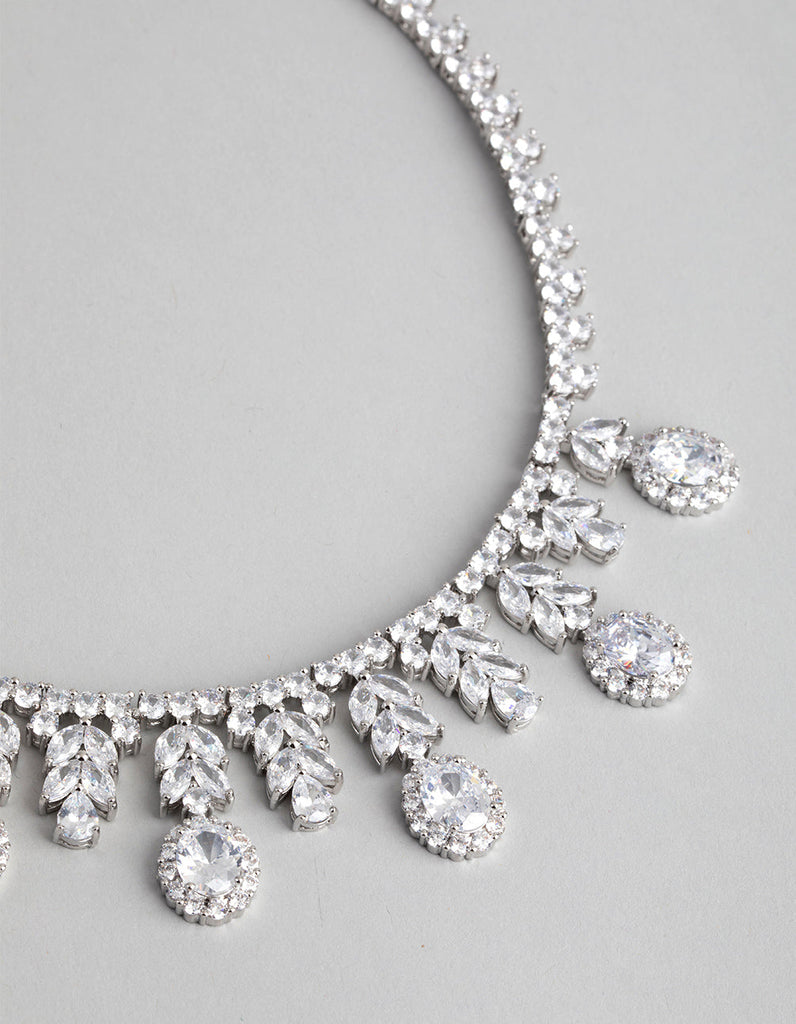 Silver Cubic Zirconia Statement Oval Necklace