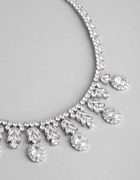 Silver Cubic Zirconia Statement Oval Necklace - link has visual effect only