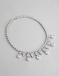 Silver Cubic Zirconia Statement Oval Necklace - link has visual effect only