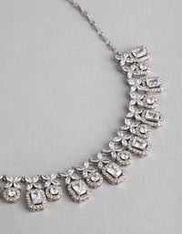 Rhodium Cubic Zirconia Dainty Deco Necklace - link has visual effect only