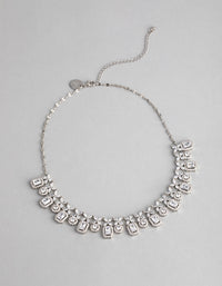 Rhodium Cubic Zirconia Dainty Deco Necklace - link has visual effect only