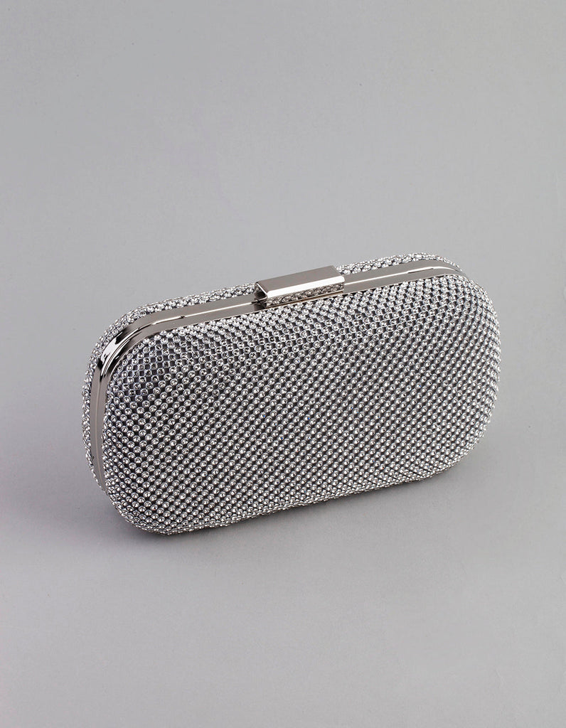Silver Diamante Rounded Rectangular Clutch