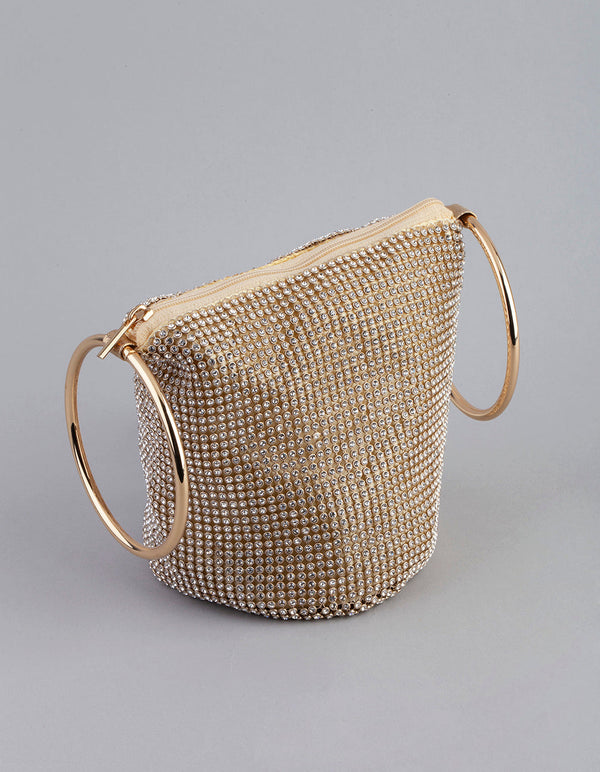 Gold Diamante Circular Handle Clutch