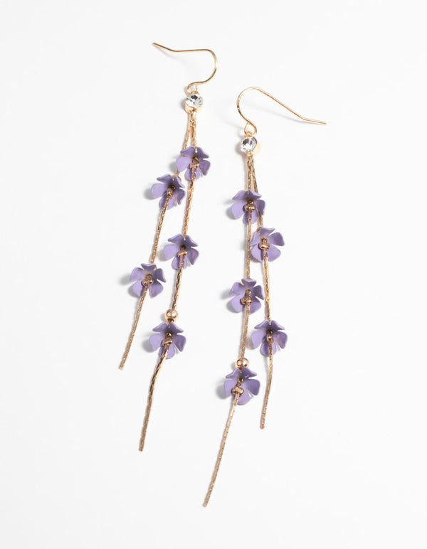 Gold and Lilac Flower Earrings