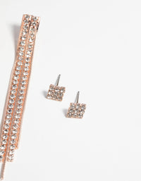 Rose Gold Diamante Stud Earring Set - link has visual effect only