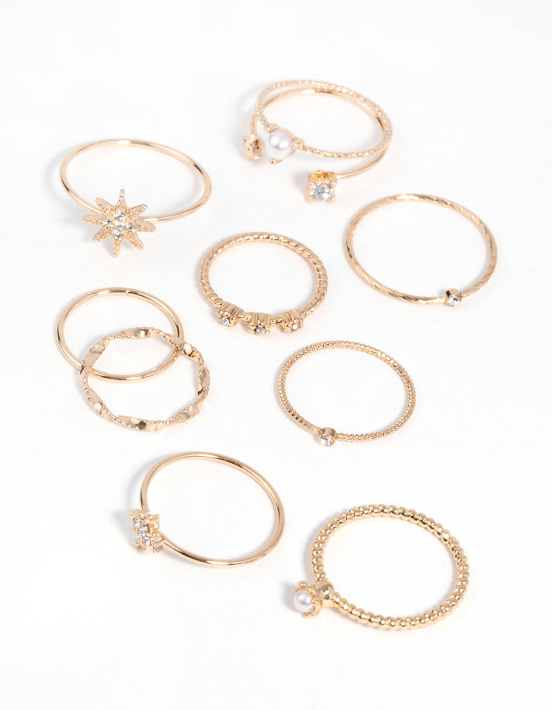 Gold Pearl Ring 9-Pack