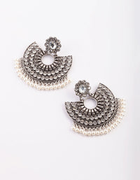 Antique Silver Pearl Bead Chandbali Earrings - link has visual effect only
