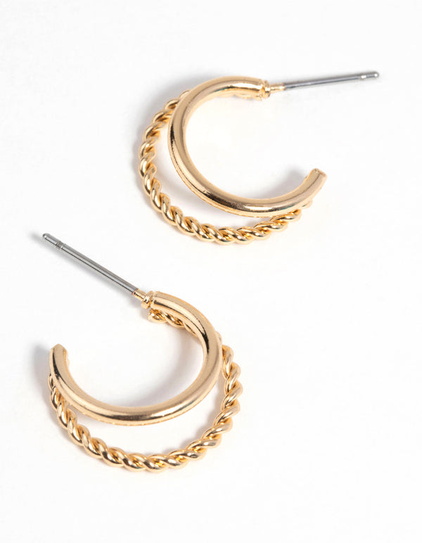 Gold Twisted Huggie Hoop Earrings