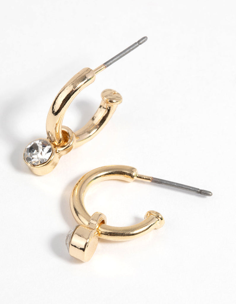 Gold Diamante Charm Huggie Hoop Earrings