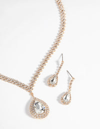 Gold Diamond Simulant Teardrop Necklace & Earrings Set - link has visual effect only