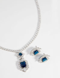 Sapphire Diamond Simulant Vintage Necklace & Earrings Set - link has visual effect only