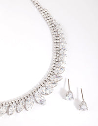 Rhodium Diamond Simulant Marquise Necklace & Earrings Set - link has visual effect only