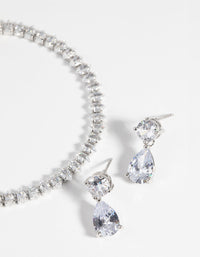 Rhodium Diamond Simulant Marquise Bracelet & Earrings Set - link has visual effect only