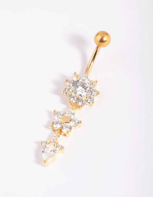 Gold Plated Titanium Floral Belly Bar