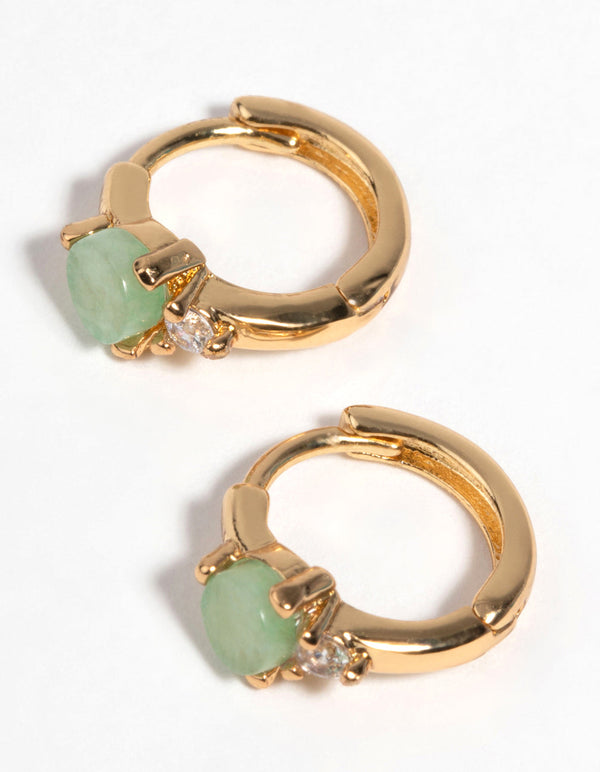 Gold Plated Huggie Hoop Earrings with Jade
