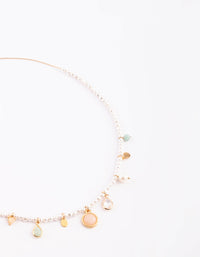 Gold Plated Charm Necklace with Freshwater Pearls - link has visual effect only