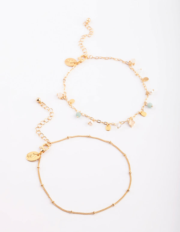 Gold Plated Charm Anklet with Semi-Precious Stones