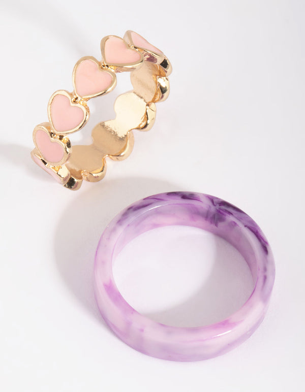 Pink Heart Plastic Ring Set