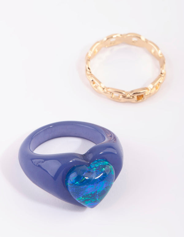 Blue Heart Plastic Ring Set