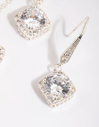 Silver Square Cut Cubic Zirconia Necklace & Earrings Set - link has visual effect only