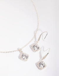 Silver Square Cut Cubic Zirconia Necklace & Earrings Set - link has visual effect only