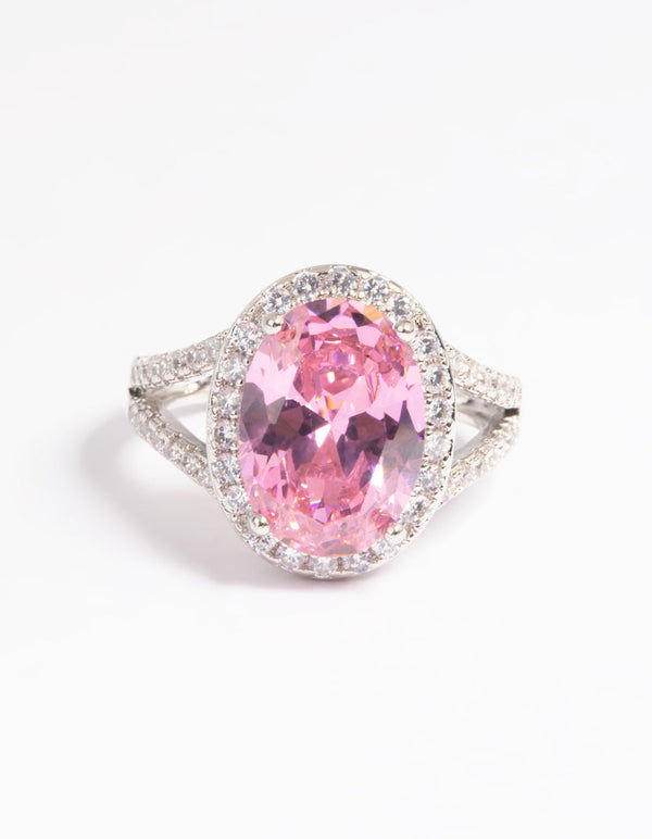 Rhodium Pink Cubic Zirconia Ring