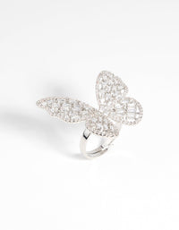 Rhodium Cubic Zirconia Butterfly Statement Ring - link has visual effect only