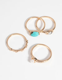 Gold Pearl & Semi-Precious Ring 4-Pack - link has visual effect only