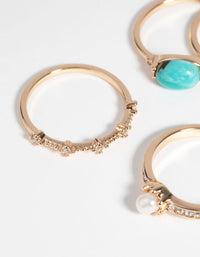 Gold Pearl & Semi-Precious Ring 4-Pack - link has visual effect only