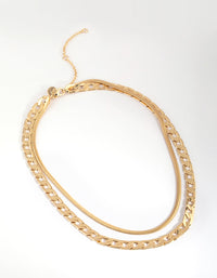Gold Plated Layered Curb Chain Necklace - link has visual effect only