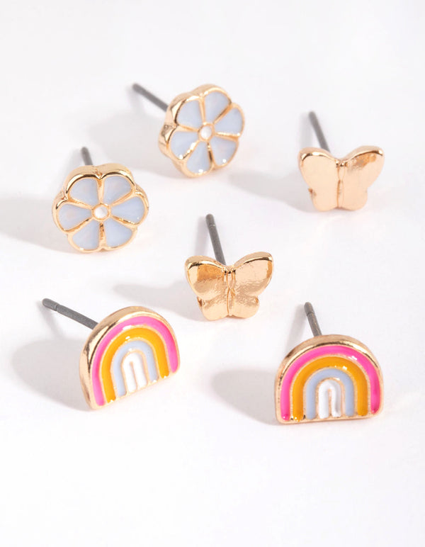 Gold Rainbow Garden Stud Earring Pack