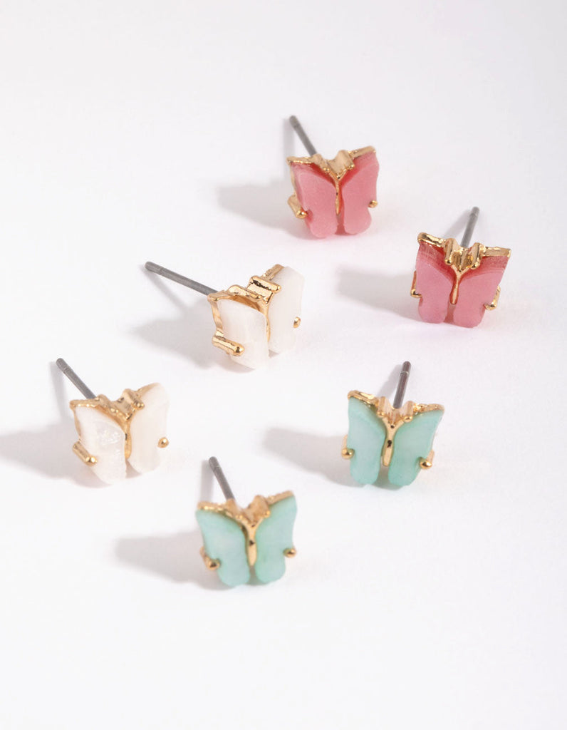 Gold Pastel Butterfly Stud Earring Pack