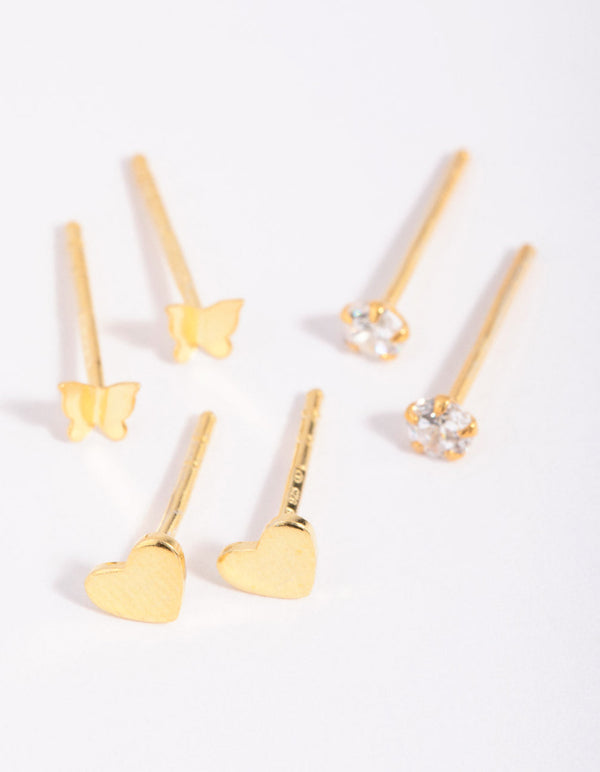Gold Plated Sterling Silver Heart & Butterfly Stud Earring Pack