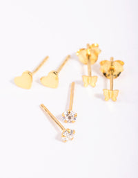 Gold Plated Sterling Silver Heart & Butterfly Stud Earring Pack - link has visual effect only
