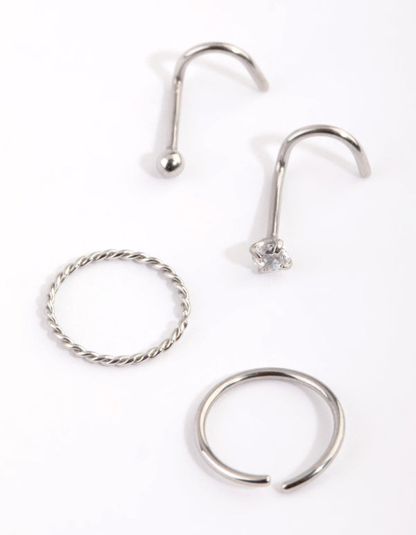 Surgical Steel Diamante Nose Ring 4-Pack