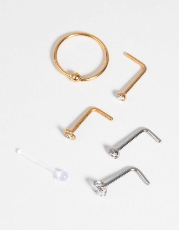 Surgical Steel and Silicone Nose Stud and Ring Pack