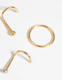 Gold-Plated Surgical Steel Nose Stud & Ring Pack - link has visual effect only