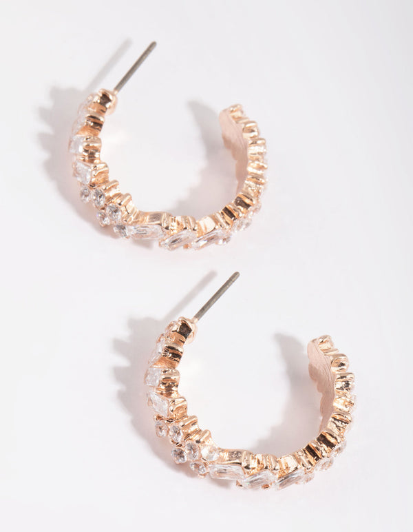 Rose Gold Stone Hoop Earrings