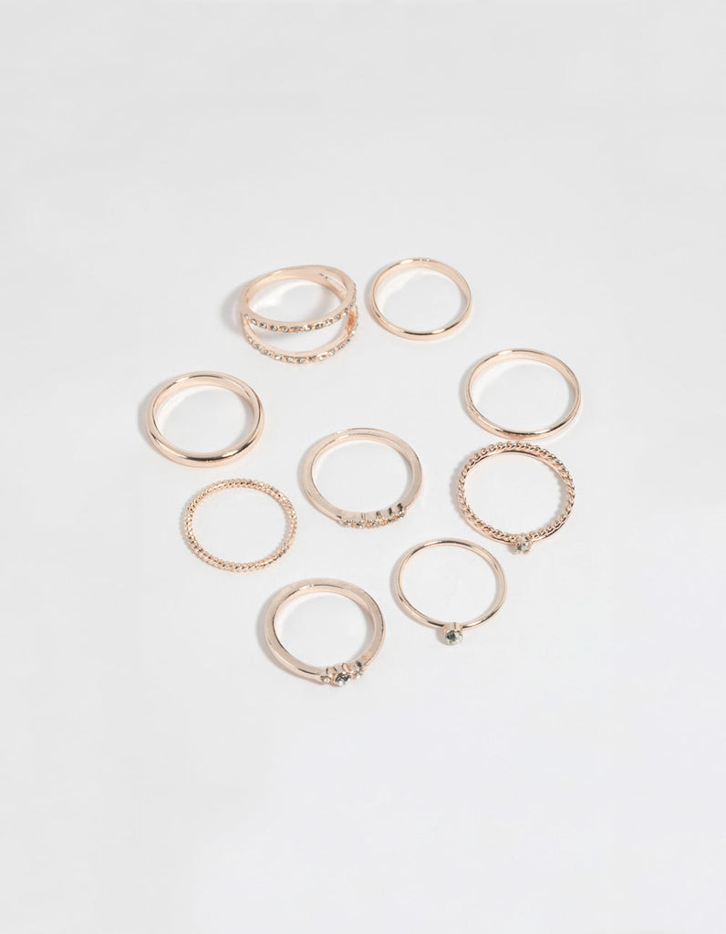 Rose Gold Diamante Ring Pack