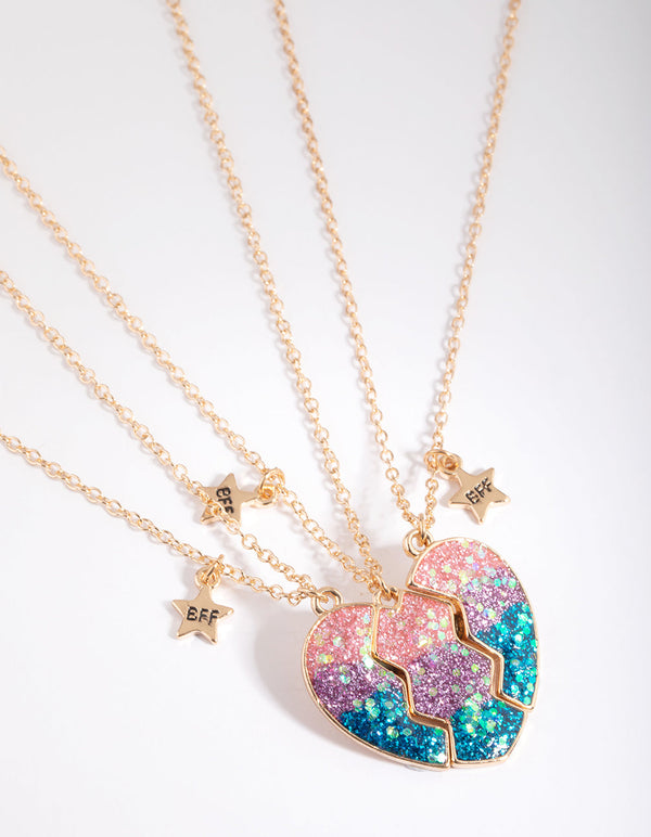 Kids Glitter Heart Best Friend Necklace Pack