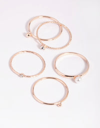 Rose Gold Dainty Pearl Ring 5-Pack - link has visual effect only