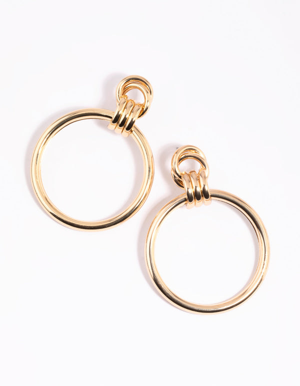 Gold Circular Door Knocker Drop Earrings