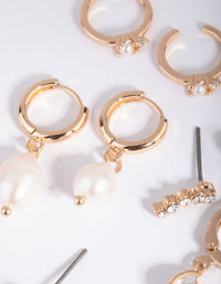 Gold Diamante & Freshwater Pearl Huggie Hoop Earring Stack Pack - link has visual effect only