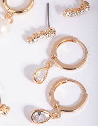 Gold Diamante & Freshwater Pearl Huggie Hoop Earring Stack Pack - link has visual effect only