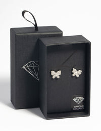 Rhodium Cubic Zirconia Butterfly Stud Earrings - link has visual effect only