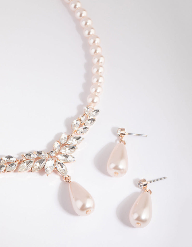 Pink Diamante Necklace & Earrings Set