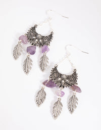 Antique Silver Fan Drop Earrings with Amethyst - link has visual effect only
