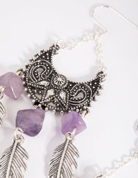 Antique Silver Fan Drop Earrings with Amethyst - link has visual effect only